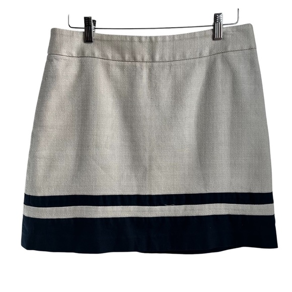 Loft | Textured Striped Beige and Navy Skirt - Picture 1 of 7